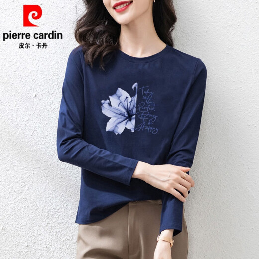 皮尔卡丹（pierre cardin）纯·棉藏青长袖t恤女宽松气质通勤中年减龄打底衫春秋2025新款上 H6172藏青 棉长袖 M (建议80-105斤)
