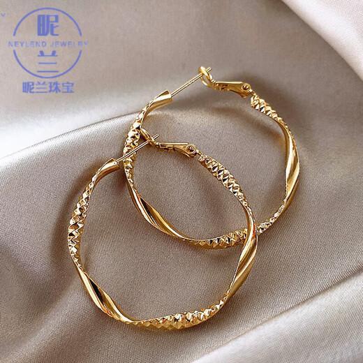 Nilan Fat Dong Lai's same style 18K gold large hoop earrings large hoop women's light luxury fashion niche design gold/925 white gold needles