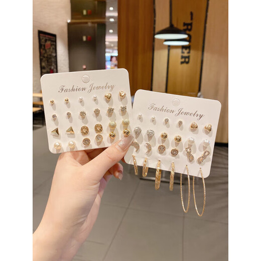 Shifang Xiucai niche temperament women's earrings 2024 new high-end earring set combination earrings silver earring nine-piece set