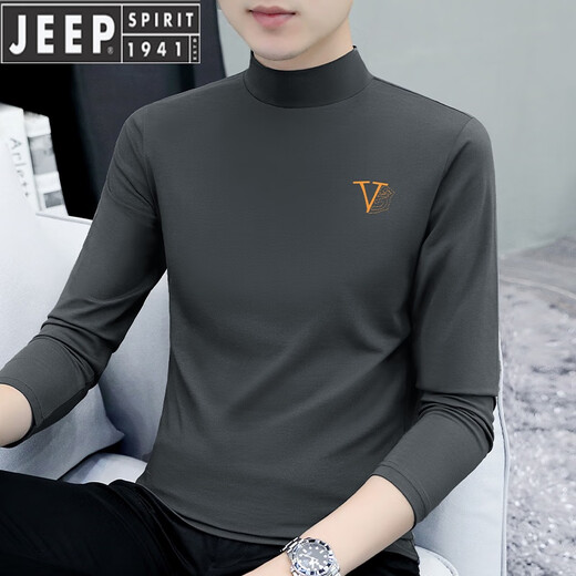 Jeep Spirit Pure Cotton Halbschildkragenpullover Basishemd Herren-Langsalz T-Shirt Middle Color Middle Collar Spring und Herbst Neues Männer T-Shirt Outer Top 6187 Charcoal Grey L [Vorgeschlagen 115-130jin [Jin gleich 0,5 kg]]]