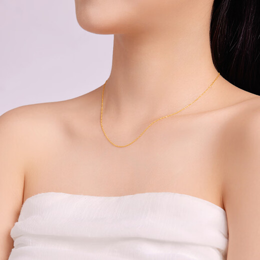Safir 18K gold necklace for women, gold water ripple clavicle chain, plain chain, birthday gift for girlfriend, about 40-45cm