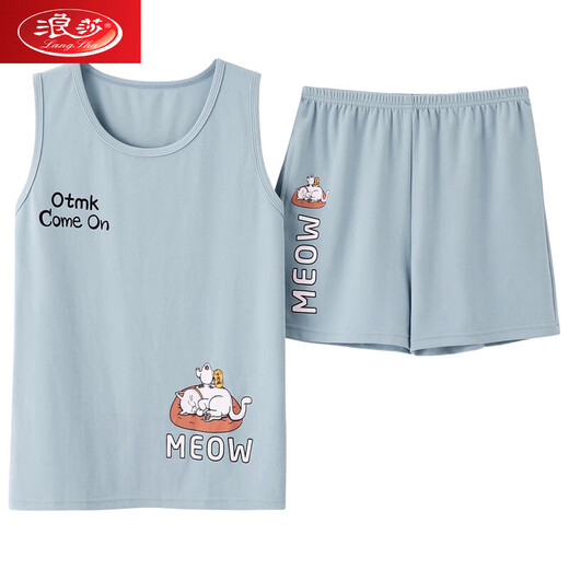 Langsha Sommer Frauenpyjamas Frauen Sommer reines Baumwollweste mit Brustpolster Set Summer Cotton Kurzärärmelte Home Clothing Zweiteiler Set Orange 9856 Frauenweste schwarz m
