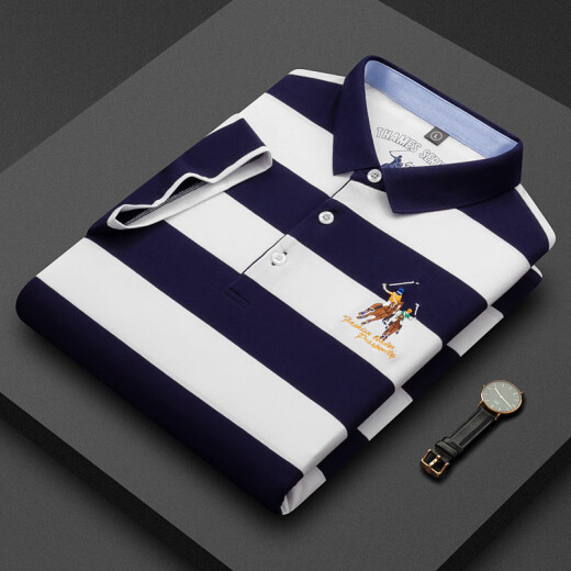 
MASTER POLO short-sleeved polo shirt men's summer thin new style men's business casual striped Paul T-shirt T-shirt middle-aged men's clothing 3882 orange thin style 2XL