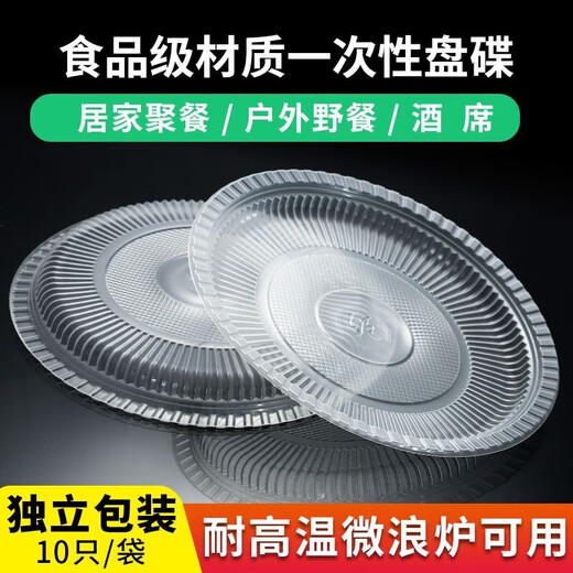 Disposable plates, dishes, dishes, food-grade high temperature resistant barbecue plastic discs for home users and outings, 10 pcs, 9 inches