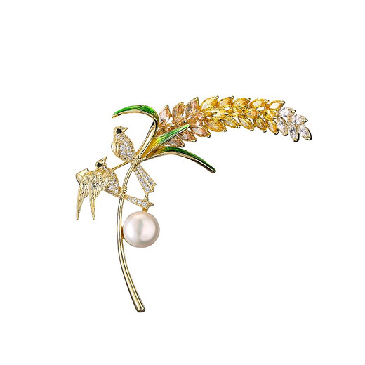 QUAMER Minglong Youth Same Style Cuckoo Pin Women's Jacket Suit Pin High-end Fashion Exquisite Gold Natural Freshwater Pearl