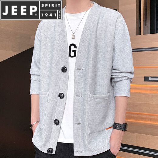 JEEP SPIRIT针织开衫男薄款2025春秋新款韩版潮流修身毛线衣外套纽扣毛衣外穿 6726深灰 4XL