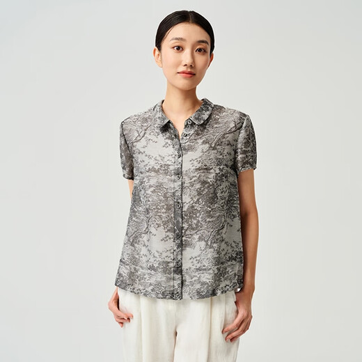 Tianyi Tangy/Tianyi 2025 Frühlings- und Sommer-Tintendruck des chinesischen Stils Mode pendelnd kurzärmelig schwarz und grau 7011 xl
