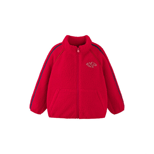 Mini Bala Red Jacket Antistatic Warm Plush Jacket for Boys and Girls New Autumn Chinese Red 110 cm