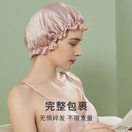 金三塔真丝睡帽女晚上睡觉戴桑蚕丝舒适透气居家月子帽 焦糖红 均码