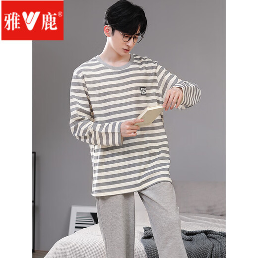 
Yalu Spring and Autumn Pajamas Men's Cotton Large Size Loose Korean Student Long Sleeve Set Can Be Wear Winter and Summer Home Suit ZY9906 L (Suggested-130Jin[Jin is equal to 0.5 kg])