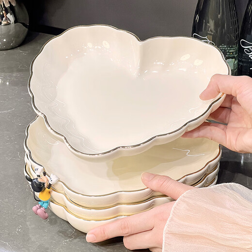 胖東来品质特别好看的盘子家用2025新款陶瓷炒菜盘碗盘套装感餐具 描金盘子8.5寸4个装【1389】釉下