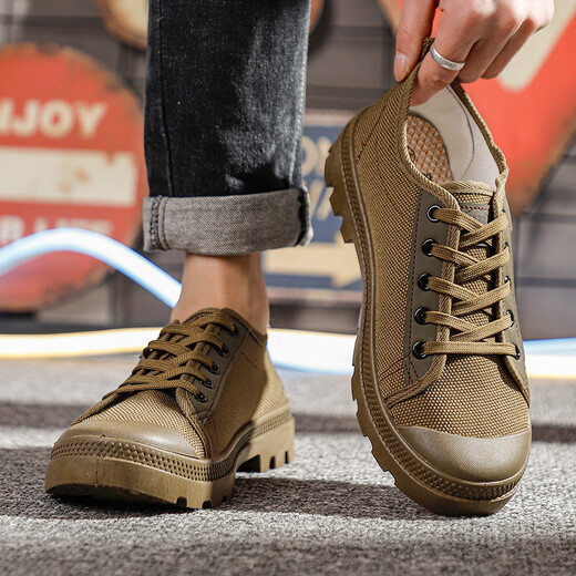 
Tushilong 3522 genuine Martin shoes men's non-slip wear-resistant work shoes low top hiking shoes fashionable Liberation shoes casual construction site shoes khaki 40