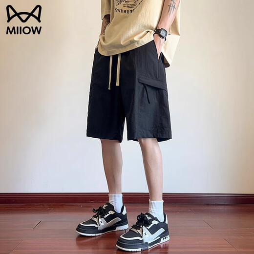 Katze Künstliche Shorts Herren Sommer 2025 Neue Eis Silk coole lässige glassische Straße Hosen Herren trendig vielseitig Fünf-Punkte-Hosen DK701 GREEN + DK701 KHAKI XL