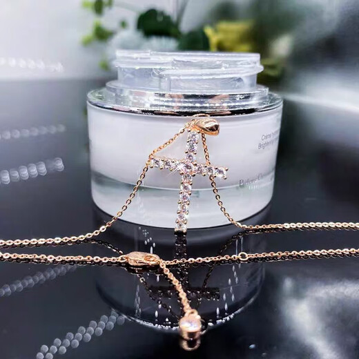 Li Shen 18k gold necklace women's moissanite imitation diamond cross pendant color gold rose gold clavicle chain set chain rose gold single pendant