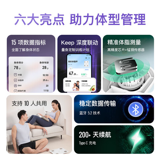 Keep体脂秤SE蓝牙数据智能家用电子体重秤体脂称训练健身 新款星辉紫