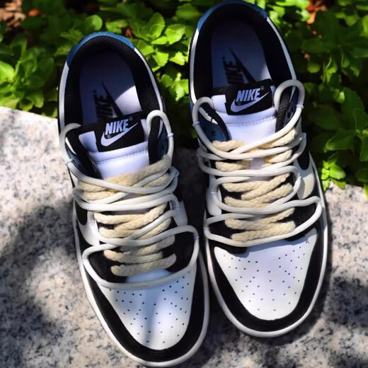 耐克（NIKE）定制球鞋 Dunk Low笑脸贴街头做旧双鞋带低帮板鞋男款黑白蓝 DD1391-100 笑脸贴 定制球鞋不退 36