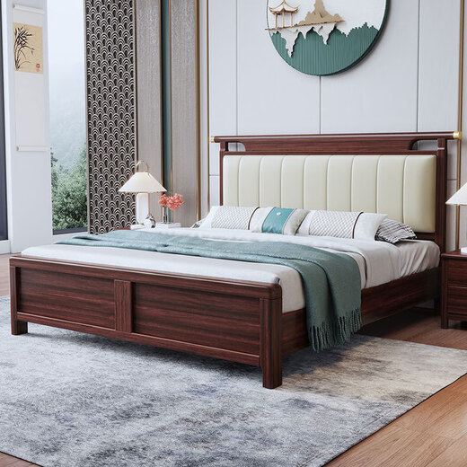 Cama Yuyang Nueva cama de madera maciza de oro negro de estilo negro 1.8m 2m Muebles de dormitorio de cama doble Bed 9904# Cajón de cajón + 1 gabinete + taza de tapa llena de alfombrilla marrón 1.5*2.0m [Tablero de cama silenciosa]