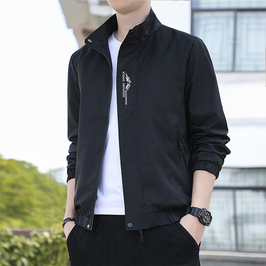 Zuosike 2025 new jacket men's spring and autumn trendy men's jacket young and middle-aged loose work clothes men's stand collar black 9980 2XL 125-140Jin Jin equals 0.5 kg