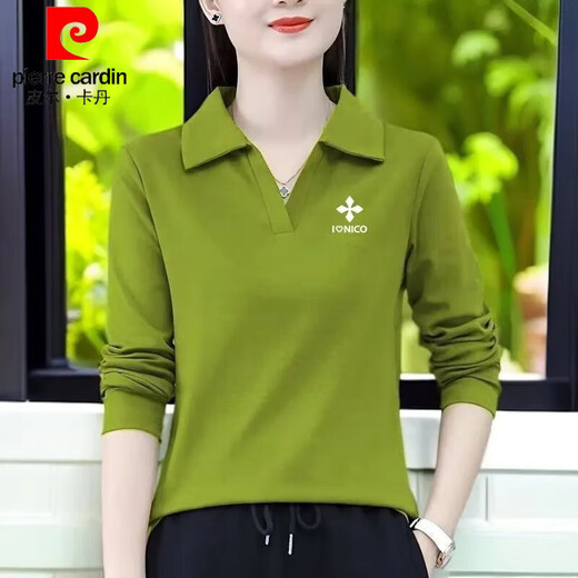 皮尔卡丹（pierre cardin）翻领polo打底衫长袖T恤女遮肉纽扣时尚气质妈妈装修身显年轻上衣 YC-9922酒红色【百搭款】 M 建议85-95斤