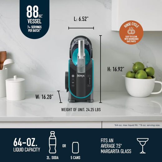 Ninja FS299 Getränkemaschine Smoothie Machine Professionelle Eismaschine 2 voreingestellte Programme gefrorene Getränke gefrorene Margarita usw. Keine Eiswürfel benötigen 88 Unzen/2,6 Liter blau und grün