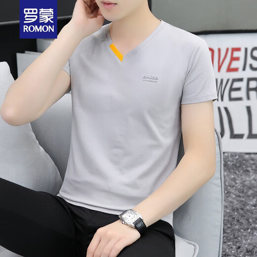 Romon Men's Vêtements 2025 Nouveau t-shirt à manches courtes pour les jeunes hommes en V Coton Slim-ate