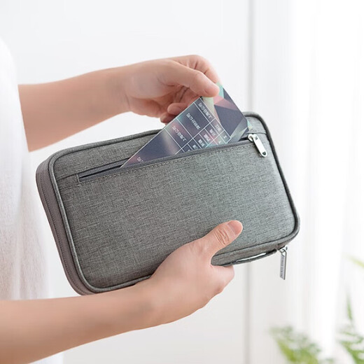 
Guanmao Pei travel document storage bag large capacity multi-functional bill clip passport protection case file household registration book sorting bag gray-small [travel document bag]
