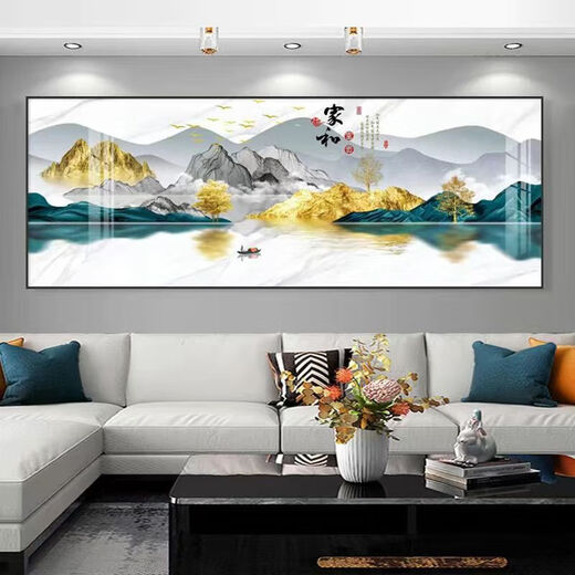 Tan Beimanjiahe Wanshixing Cross Stitch fini Salon fini suspendu peint avec des cadres Horizontal Version Single Nouveau paysage de style chinois Sable mural XL-679 Cadre 30 * 90cm PEINTURE PORCELAINE CRISTAL PLAT