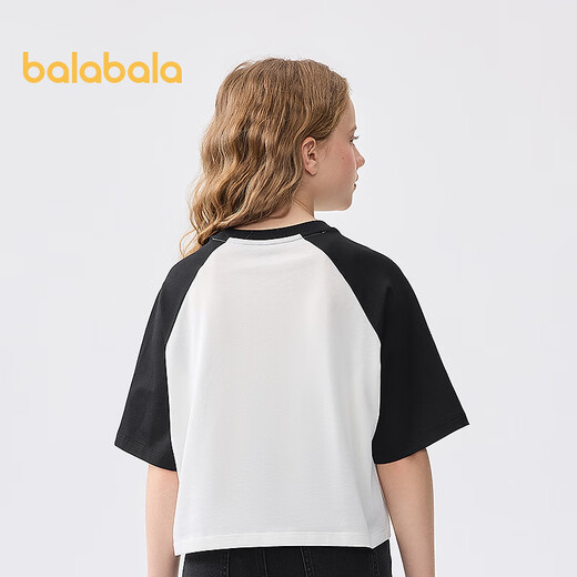 Balabala children's clothing children's short-sleeved girls summer T-shirt big children's quick-drying printed top contrasting color sweet cool cute black 90001 165