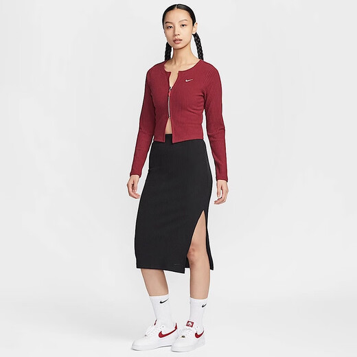 Nike (Nike) Women's 2024 Winter New CNY Short Short Fish Bone Bone Sports Cardigan HV8459 Burgundy HV8459-677 XL
