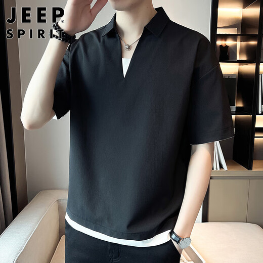 JEEP SPIRIT吉普短袖T恤男夏季男士polo打底衫男装宽松半袖冰丝潮牌上衣服