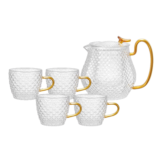 Corning 5-piece heat-resistant glass tea set teapot teacup 1 pot 4-cup tea set Dragon scale tea set