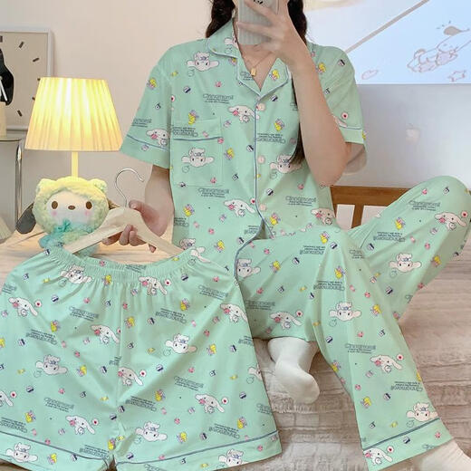 
Jiacao Yugui Dog Pajamas for women in spring and summer long-sleeved trousers shorts cute cartoon student large-size summer home clothing set 14124# Yugui Dog Three-piece Set Y26 M 75-100Jin[Jin equals 0.5 kg]