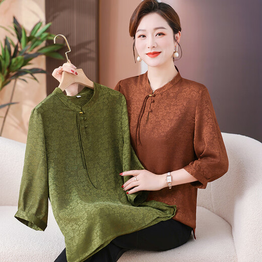 Commander Xiongs neuer chinesisches Mutter-Top-Mode-Shirt 2025 NEUER NEUER mittleren und älterer chinesischer Stil Lose T-Shirt für Frauen 9902 Green XL empfohlen 90-110jin [Jin ist 0,5 kg]