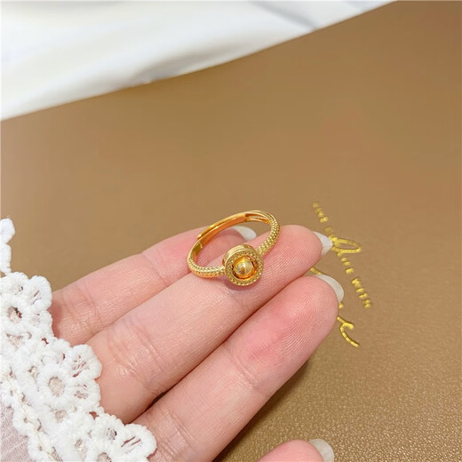 Hengli Jiashi Lairun Full Gold Plated Cat's Eye Ring Fashionable Temperament 24K Pure Gold Ring Gold Live Mouth Tail Ring Women's New Cat's Eye Ring