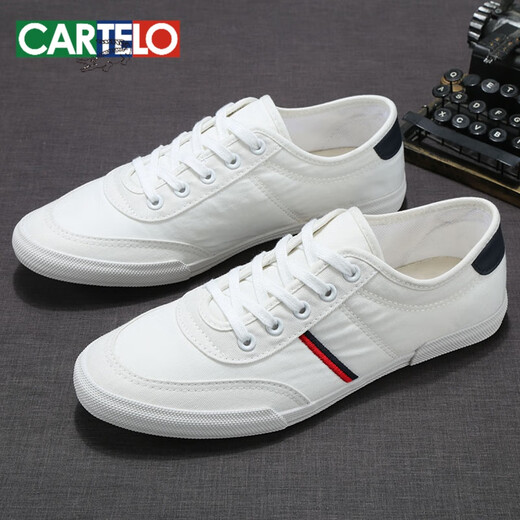 Cartelo Petites chaussures blanches Chaussures pour hommes à la mode pour hommes Houstable Coréen Version des chaussures décontractées pour hommes Chaussures à fond Soft Chaussures Chaussures en toile White 9272 STYLE LACE-UP 41
