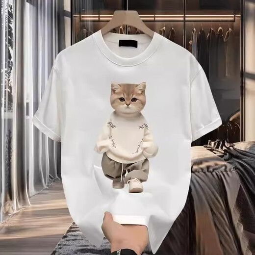 Kurashi Ichiki Light Luxury Trendy Brand 2025 Sommer Neue Katze mit kurzem T-Shirt-T-Shirt Herren High-End-losen, halbärmeligen Top Herren Black 2xl