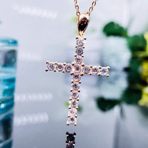 Li Shen 18k gold necklace women's moissanite imitation diamond cross pendant color gold rose gold clavicle chain set chain rose gold single pendant