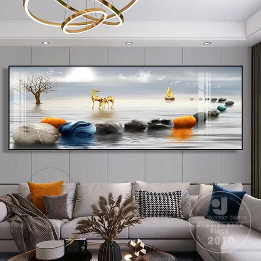 Tan Beimanjiahe Wanshixing Cross Stitch fini Salon fini suspendu peint avec des cadres Horizontal Version Single Nouveau paysage de style chinois Sable mural XL-679 Cadre 30 * 90cm PEINTURE PORCELAINE CRISTAL PLAT