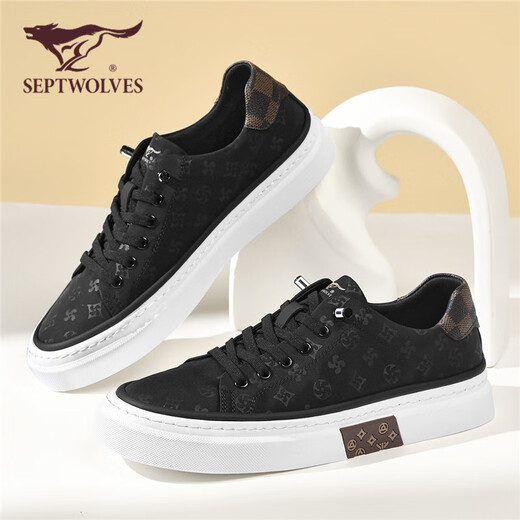 Seven Wolf men's shoes fashion printed board shoes men's spring breathable casual canvas shoes W8143760500 black 41