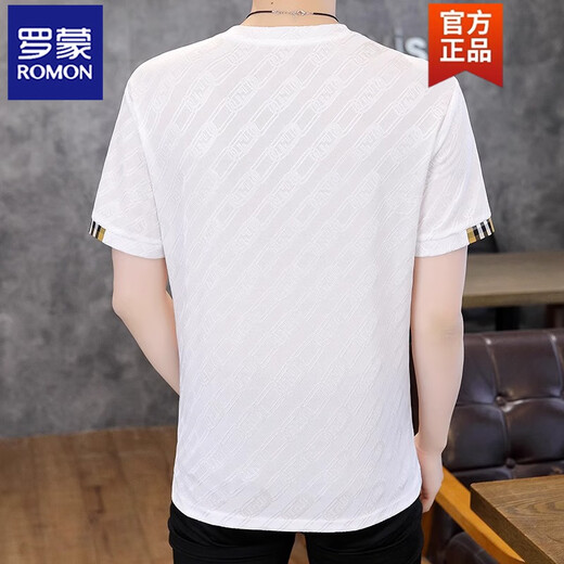 Romon Summer Herren Kurzarm T-Shirt Ice Seide Dünne Trendy Casual Cool T-Shirt 2025 Neue Mode Herren Top T869 White 3XL (ca. 150170jin [Jin ist gleich 0,5 kg] kann getragen werden)