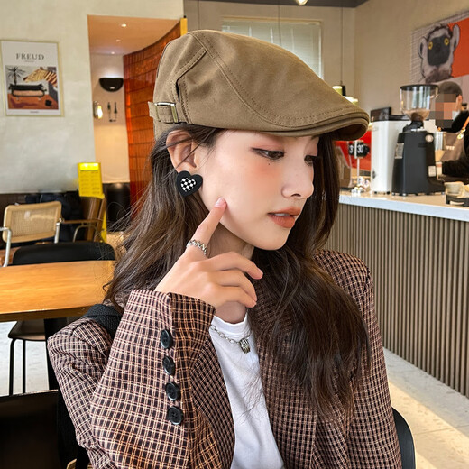 万佳臻反戴前进帽子女秋冬季2025新款薄百搭日系鸭舌复古画家报童贝雷帽 前进帽【咖色】