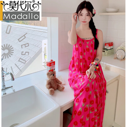 
Modal summer French suspender long skirt to ankle women's extended version of floral tall super long artificial cotton silk nightgown 8801-retro stripes One size F skirt length 12590-160Jin [Jin equals 0.5 kg]