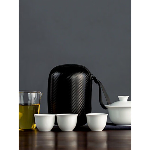 Pupan Kung Fu Cup white porcelain outdoor camping tea set Dehua tea leak tea set travel portable cover reverse buckle cup 3+covered bowl+glass male cup+T gray bag