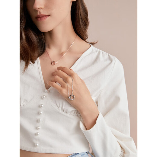 Fat Donglai's same style PT950 platinum double ring necklace Möbius 18k gold couple's pair of clavicle chain for girlfriend, women's model, platinum + certificate + gift box