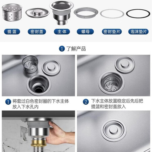 CLCEY路崎德国品质厨房洗菜盆下水管配件加厚不锈钢双槽洗碗池下水器排 套装11304双槽下水管-80CM+溢水