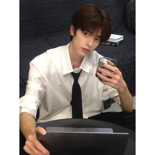 Digada cleanfit college style long-sleeved shirt men's spring and autumn new style interior with high-end dk shirt base jacket CSP-C976 white (excluding tie) L