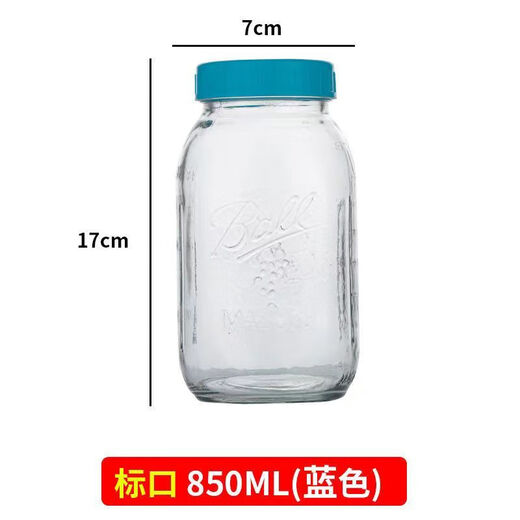 FANCYCHIC【681件】梅森可蒸煮玻璃密封罐果酱罐头蜂蜜瓶储物罐隔夜燕麦杯 【Ball】蓝色盖 2个  250ml【Ball满口容量】有杯