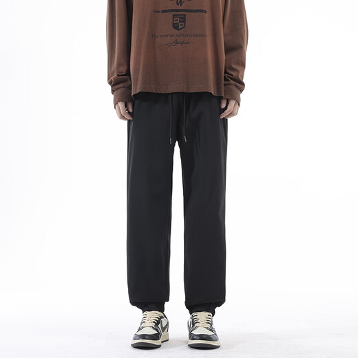 Dingfengbaoluo solid color casual pants for men in autumn, simple, loose, breathable and versatile, sports leg-length pants DFK80 black 3XL