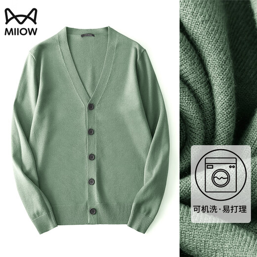 Catman spring sweater cardigan men thin coat V-neck sweater sweater top men khaki [machine washable and easy to care] XL (125-140Jin [Jin equals 0.5 kg])