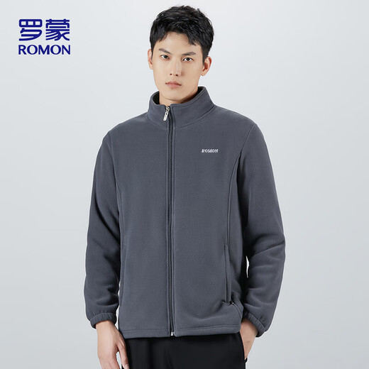 
ROMON Jacket Men's Spring and Autumn Imitation Lamb Fleece Stand Collar Fleece Jacket Men's Gray AXL